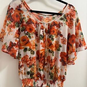 Forever 21 Floral Blouse - Orange and Red